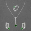 Emerald Necklace Silver Earrings and Ring Set for Her - Image 2