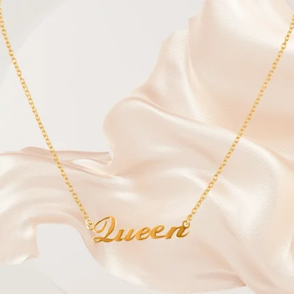 Latin Font Queen Silver Necklace