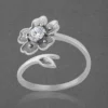 Beautiful Flower Adjustable Silver Ring - Image 4