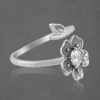 Beautiful Flower Adjustable Silver Ring - Image 3