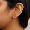 Timeless Elegance: Round Precious stones Silver Stud Earrings - Image 3