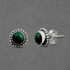 Classic Round Precious Stones Silver Stud Earrings - Image 3