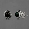 Silver Stud Earrings with Round Precious Stones - Image 2