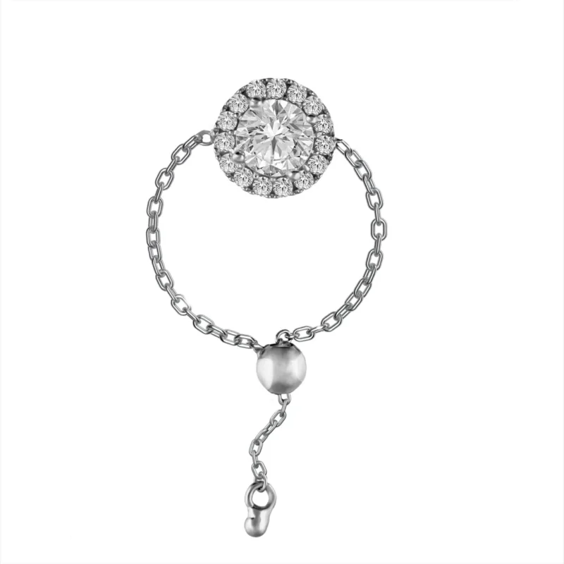 Sparkling Adjustable Slido Silver Chain Ring