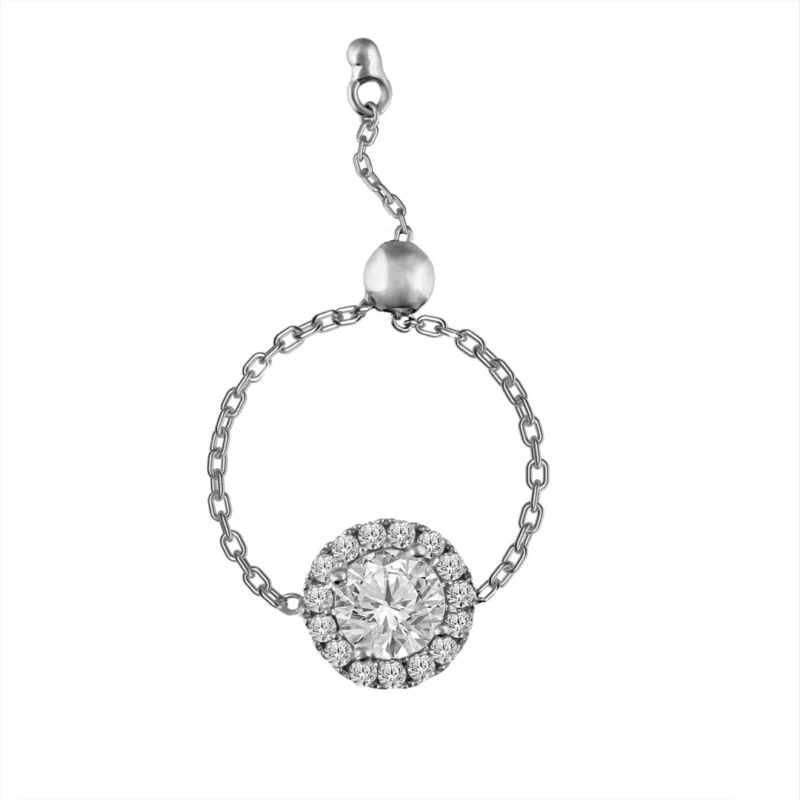 Sparkling Adjustable Slido Silver Chain Ring