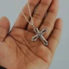 Unisex Cross Silver Necklace With White American Diamond - Image 3