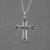 Unisex Cross Silver Necklace With White American Diamond - Image 2