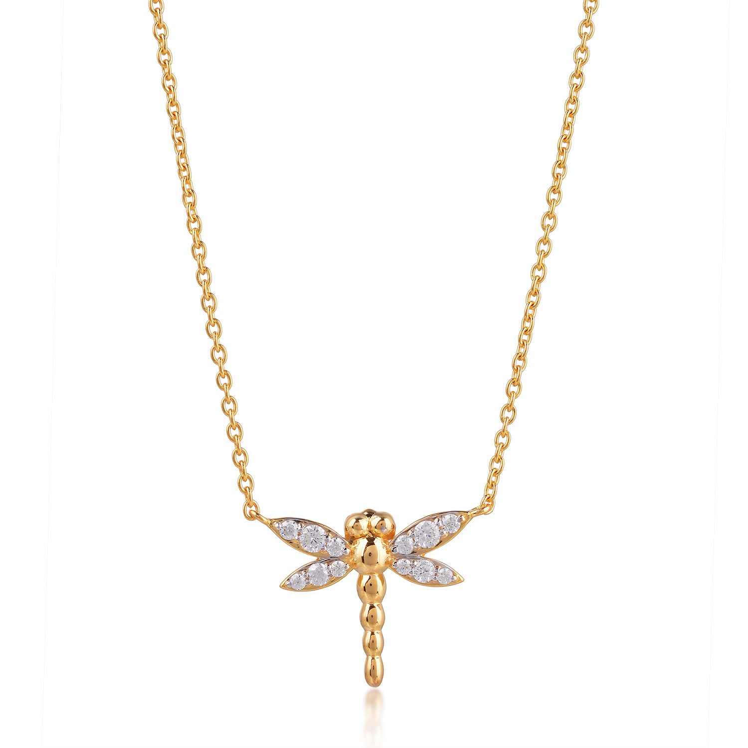 NK273-GP-WHITE-CZ-1.jpg Trendy Gold Pendant Dragonfly for Her - Image 1