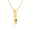 Minimalist Gold Cuboid Bar Pendant with Green Gemstone