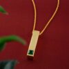 Minimalist Gold Cuboid Bar Pendant with Green Gemstone - Image 3