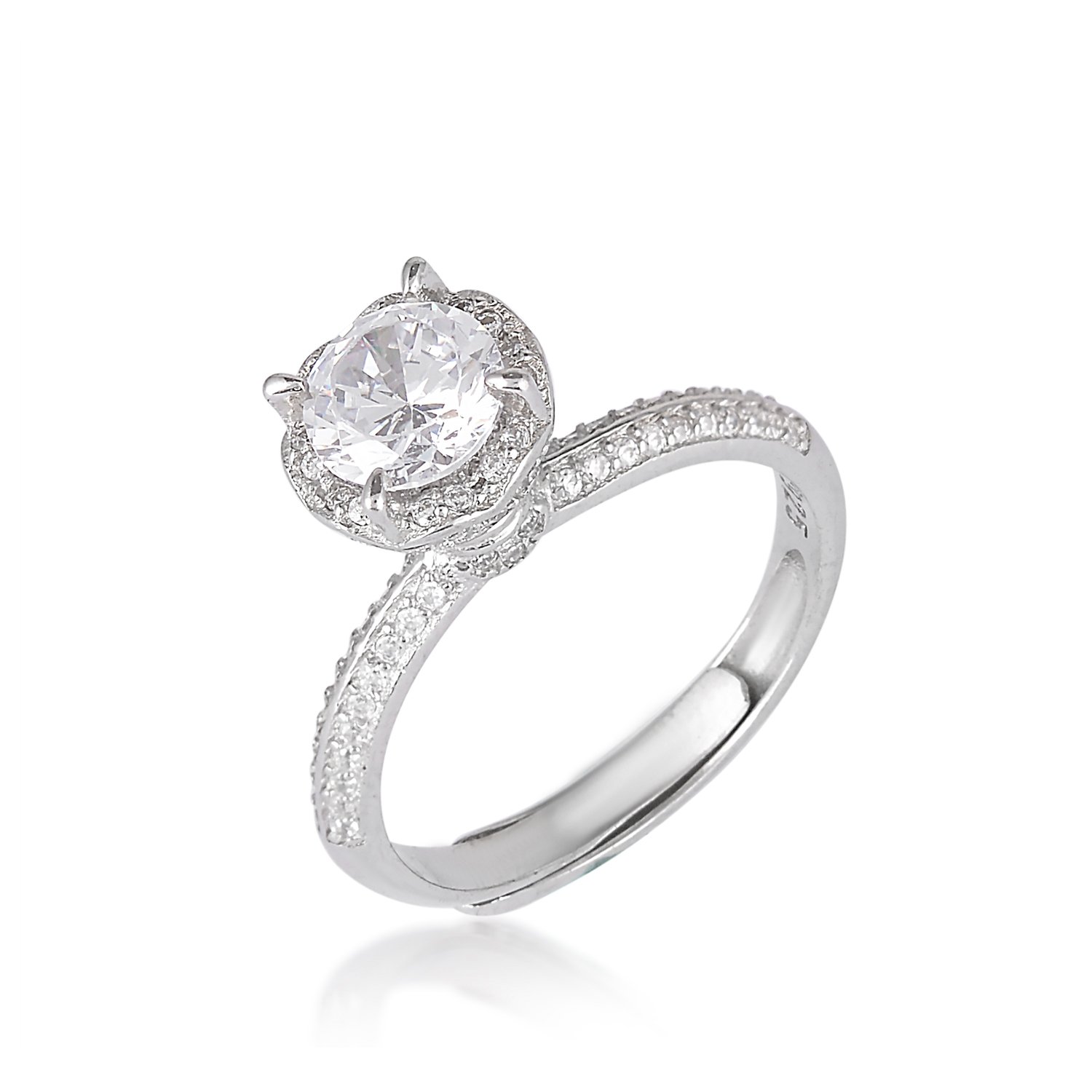 R1108-SP-CZ-1.jpg Elegant Round-Cut Engagement Ring in Sterling Silver - Image 1