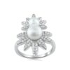 Round Pearl with American Diamond Stone Ring For Women's
