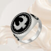Black Enamel Eagle Silver Mens Ring - Image 5