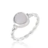 Elegant Silver Twist Band Ring with Soft Rose Quartz Gemstone