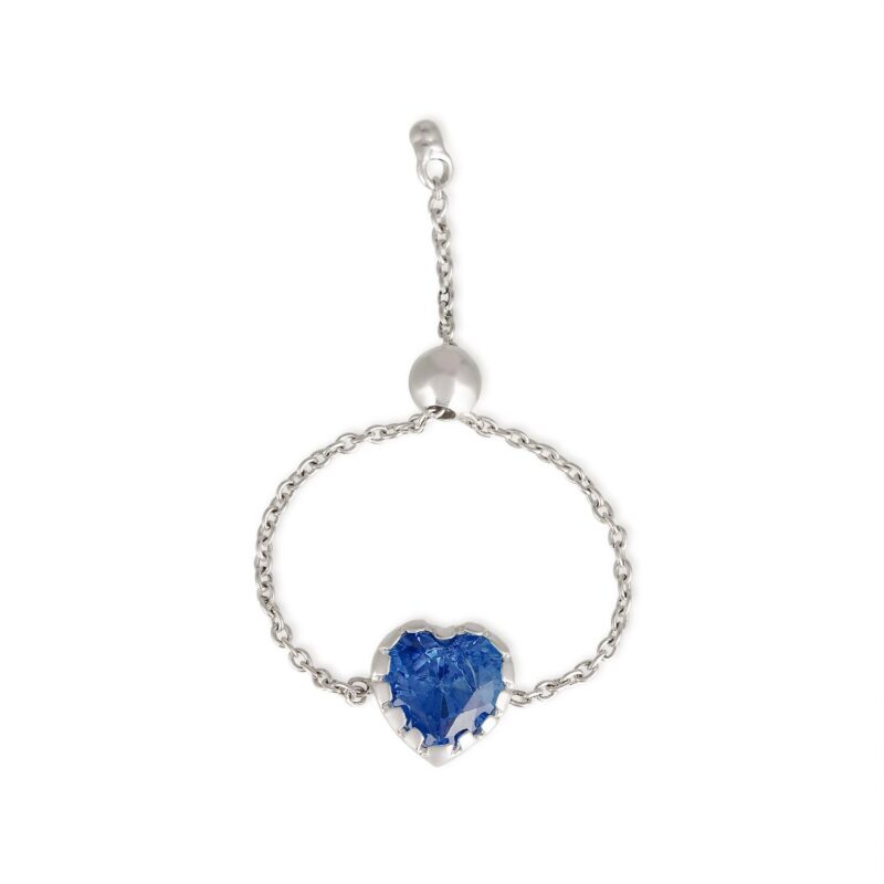 Heart Shaped Blue Adjustable Chain Ring