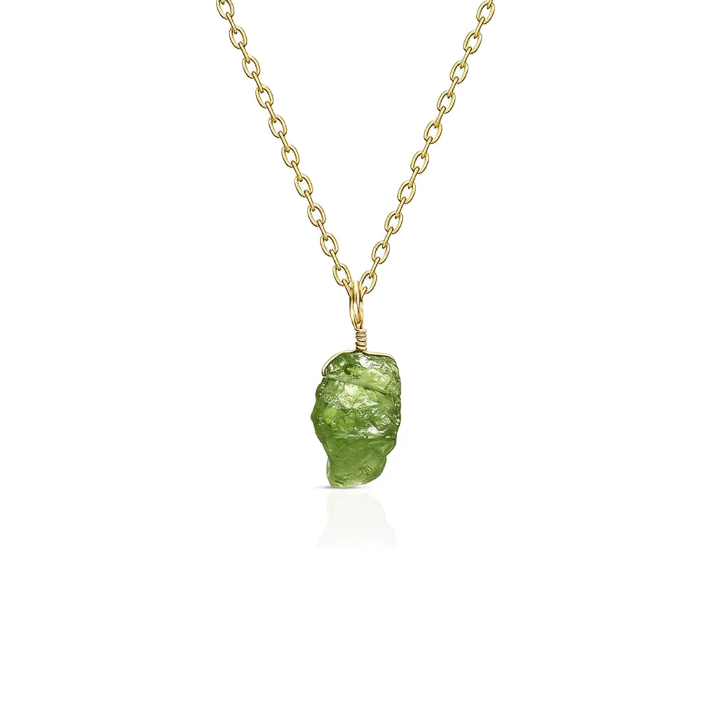 Raw Peridot Necklace (1) Raw Peridot Necklace Gold Plated August Birthstone Pendant - Image 1