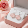 Rose Quartz Earrings 925 Silver White Rhodium Plated Taurus - Image 3