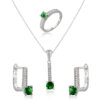 Emerald Silver Set Necklace, Earrings and Ring for Her