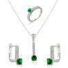 Emerald Necklace Silver Earrings and Ring Set for Her