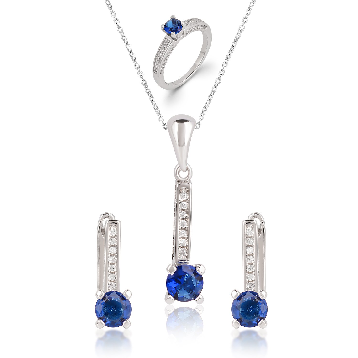 SET50-WHITE-BLUE-CZ-11.jpg Gem O World Emerald Sterling Silver Necklace, Earrings and Ring Set For Her (Set) - Image 1