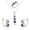 Blue Sapphire Sterling Silver Necklace, Earrings and Ring Set For Her (Set)