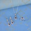 Blue Sapphire Sterling Silver Necklace, Earrings and Ring Set For Her (Set) - Image 4