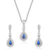Blue Sapphire Sterling Silver Necklace, Earrings and Ring Set For Her (Set)