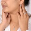 Blue Sapphire Sterling Silver Necklace, Earrings and Ring Set For Her (Set) - Image 3