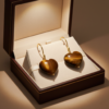 Tiger Eye Heart Earrings 925 Silver Gold Plated Leo - Image 2