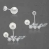 Dual Style Two Way Pearl Silver Earrings - Image 2