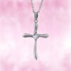 Unisex Cross Silver Necklace With Ruby