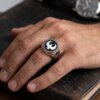 Black Enamel Eagle Silver Mens Ring - Image 2