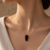 Black Onyx Coffin Pendant Silver Necklace - Image 2