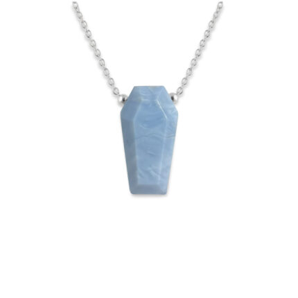 Blue Opal Pendant Necklace 925 Sterling Silver White Rhodium Plated October Jewelry