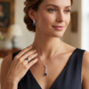 Sapphire Sterling Silver Necklace, Earrings and Ring Set For Her (Set) - Image 2