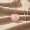 Heart Shaped Rose Quartz Pendant Silver Necklace - Image 4