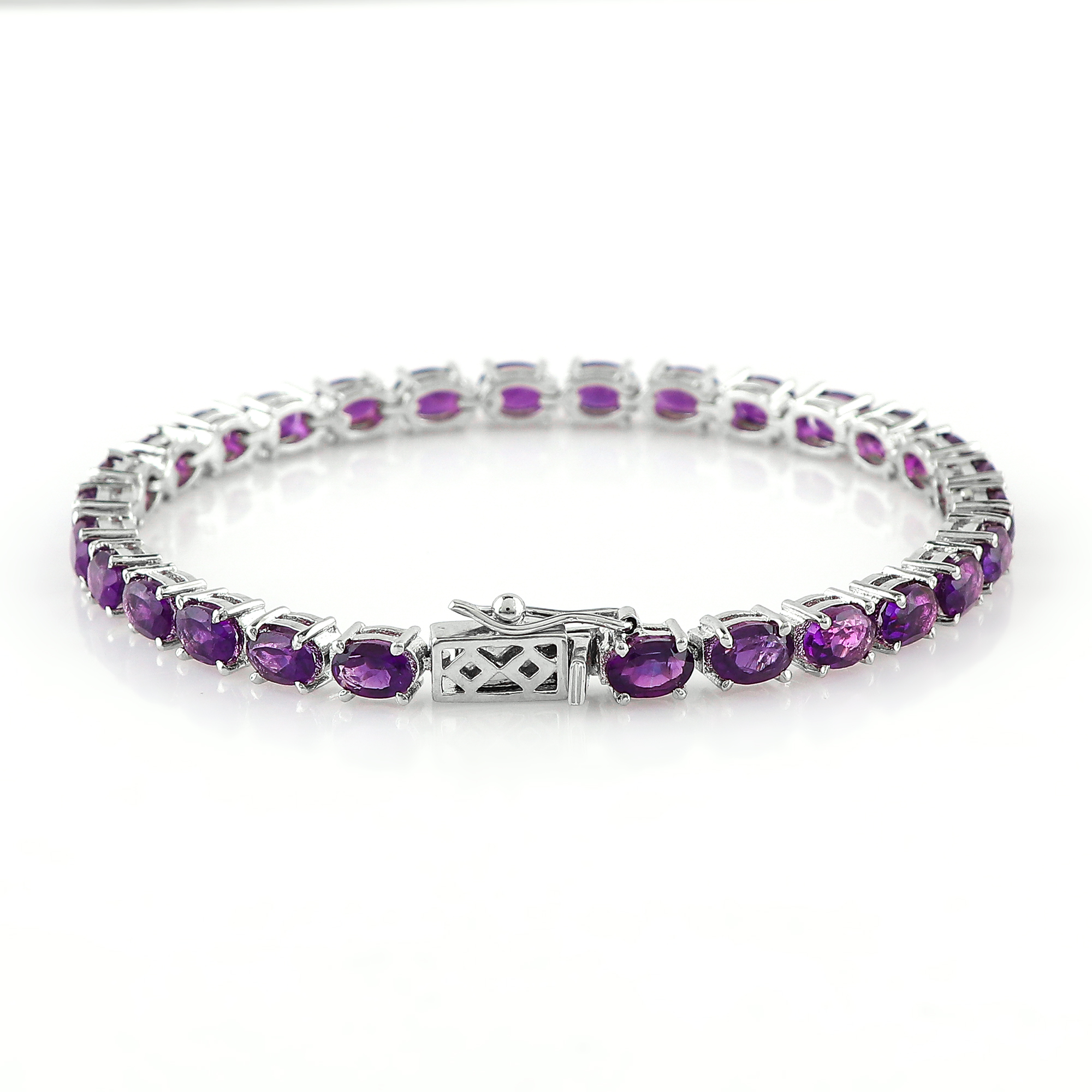 AR119 (1) Amethyst Tennis Bracelet Silver Plated February Birthstone - Image 1
