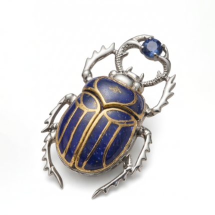 Lapis Lazuli Beetle Brooch Silver Gold Plated December Birthstone