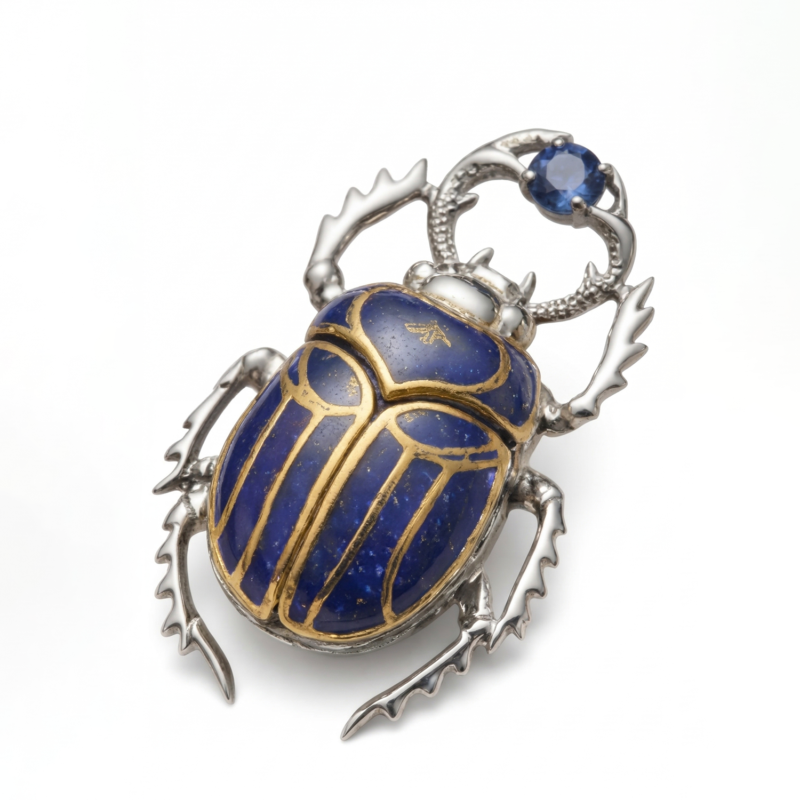Lapis Lazuli Beetle Brooch Silver December Birthstone