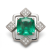 Emerald Cushion Brooch Silver Rhodium Plated May Birthstone