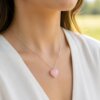 Heart Shaped Rose Quartz Pendant Silver Necklace - Image 2