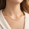 Women Gold Plated Paper Clip Chain Necklace - Image 2