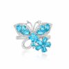 Elegant Blue Topaz and American Diamond Floral Butterfly Ring