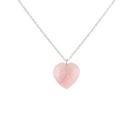 Heart Shaped Rose Quartz Pendant Silver Necklace