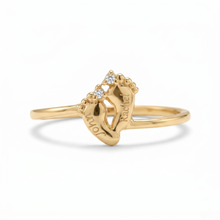 Custom Name Baby Feet Ring 925 Silver 18K Gold Filled CZ
