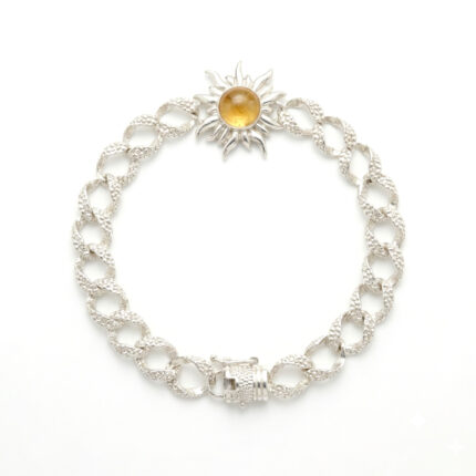 Sun Citrine Stone Silver Bracelet with box clasp
