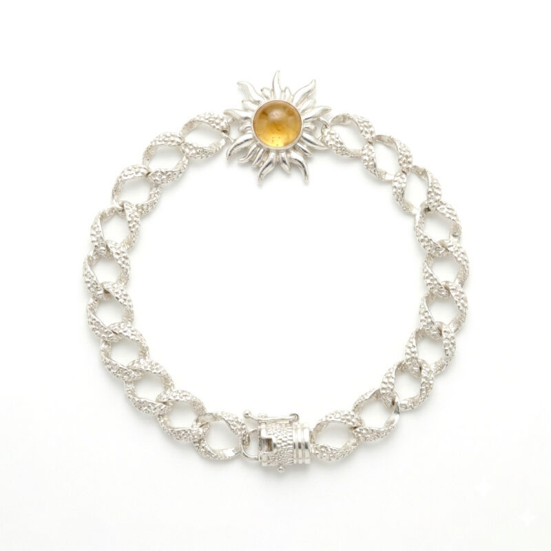 Sun Citrine Stone Silver Bracelet with box clasp