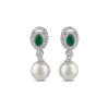 Emerald Pearl Drop Earrings in 925 Sterling Silver White Rhodium Plated
