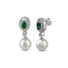 Emerald Pearl Drop Earrings in 925 Sterling Silver White Rhodium Plated - Image 3