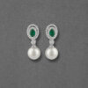 Emerald Pearl Drop Earrings in 925 Sterling Silver White Rhodium Plated - Image 6
